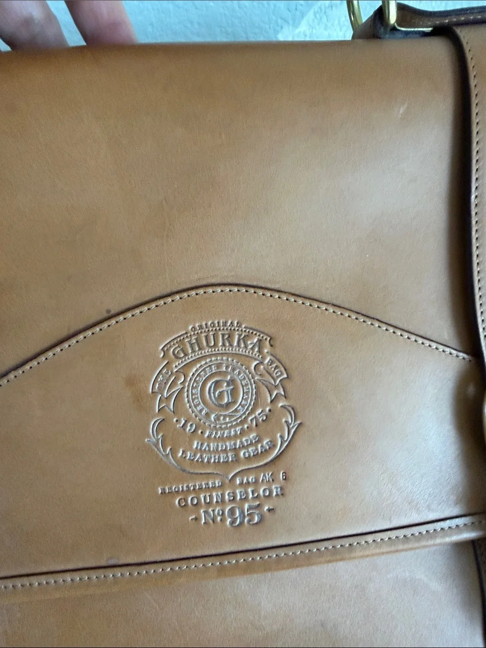 Ghurka Tan Leather Briefcase with Gold Brass Hardware